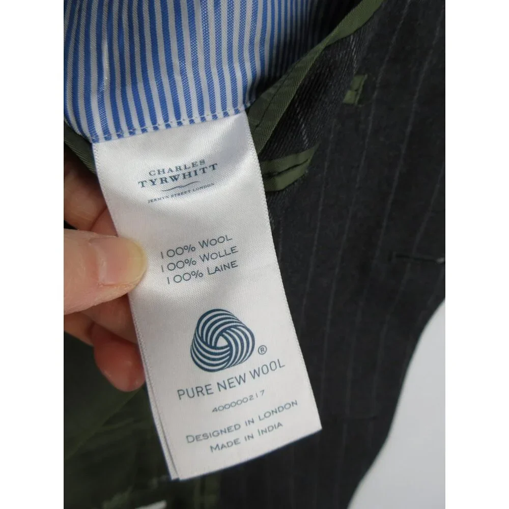 Charles Tyrwhitt Sport Coat 44 L Blazer Wool Pinstripe Jacket Slim Fit